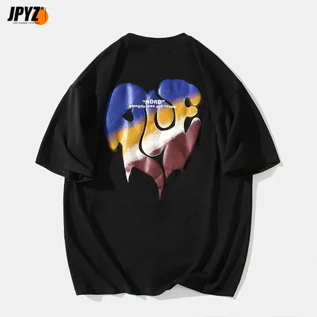 2023夏季新款男士短袖t恤潮日系休闲宽松体恤纯棉重磅ins情侣装商品大图