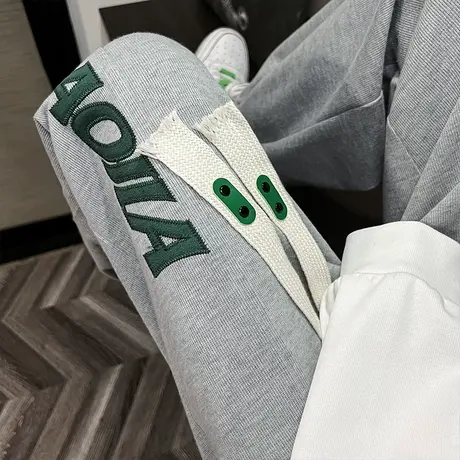 裤子男潮流编织抽绳百搭休闲长裤男ins港风刺绣字母宽松运动裤子商品大图