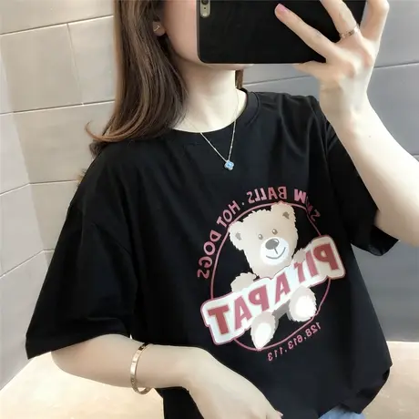 小熊印花短袖T恤女2023夏季新款韩版宽松百搭网红洋气减龄上衣ins商品大图