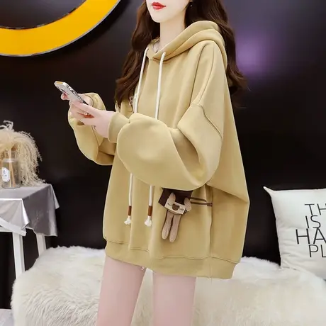 加绒加厚连帽卫衣外套女2023新款秋冬宽松慵懒风百搭oversize外套商品大图