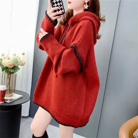 半拉链连帽毛衣女秋冬2022新款宽松慵懒风洋气时尚设计感针织上衣图片