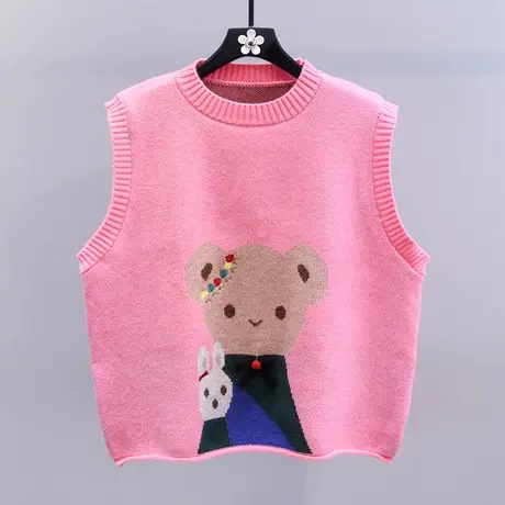 日系卡通减龄针织马甲女秋冬2023新款宽松外穿学院风毛衣背心上衣图片