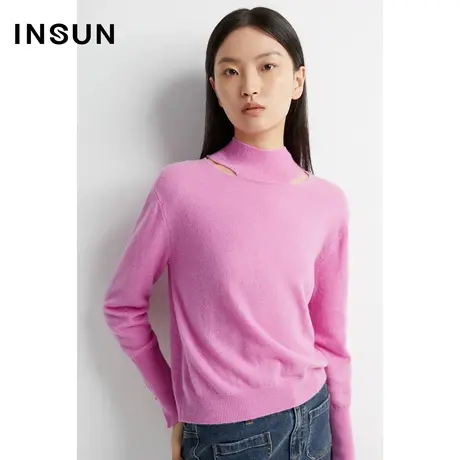 INSUN恩裳线上专选冬季羊绒羊毛半高领镂空针织衫图片