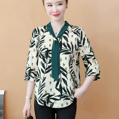 新款妈妈秋装七分袖中年女夏装长袖上衣中老年春秋短袖雪纺衬衫女商品大图