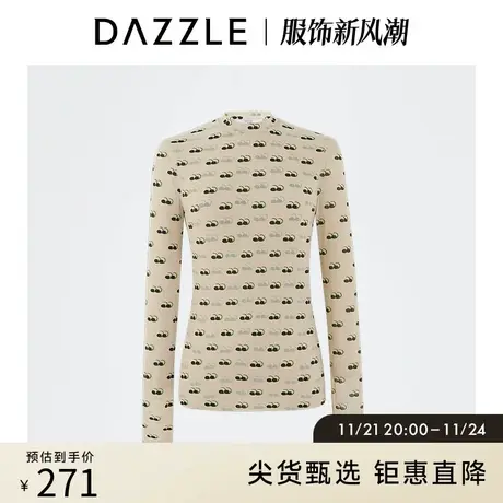 DAZZLE地素奥莱高级感简约网纱印花修身长袖打底衫内搭皮肤衣图片