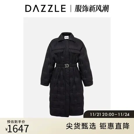 DAZZLE地素奥莱秋冬黑色压胶翻领中长款轻薄千金风羽绒服外套女图片
