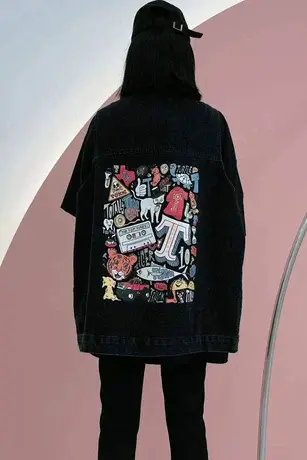 2023春装新款动物水墨印花牛仔马甲外套显瘦宽松坎肩短外套马夹潮商品大图