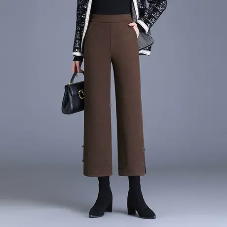 气质毛呢九分阔腿裤女2023秋冬新款高腰显瘦大码松紧腰宽松直筒裤商品大图