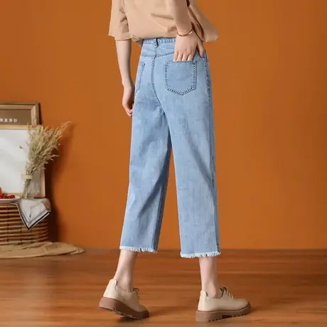 阔腿牛仔裤女夏季薄款2023年新款高腰冰丝八九分小个子直筒七分裤商品大图