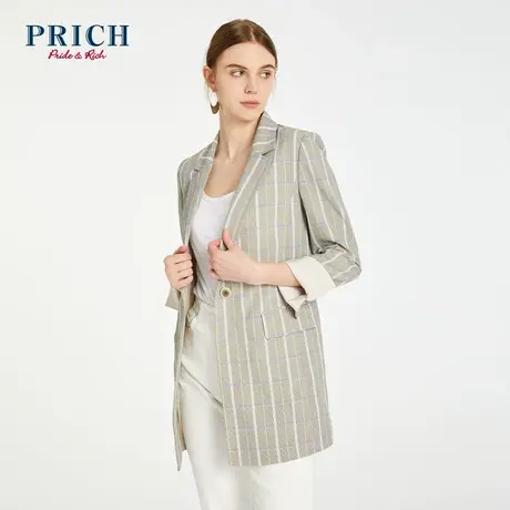 PRICH【直播专享】格子一粒扣直筒职场通勤简约百搭西装外套上衣图片