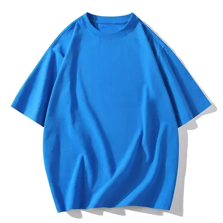 纯棉日系情侣装t恤男士夏季圆领短袖体恤男装纯色克莱因蓝上衣服图片