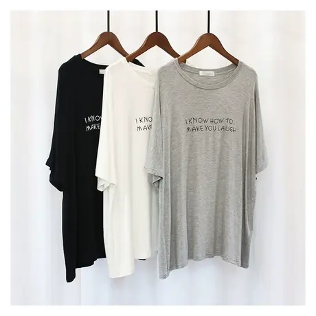 柔软垂感字母莫代尔短袖t恤女夏百搭宽松显瘦长袖休闲打底衫上衣商品大图