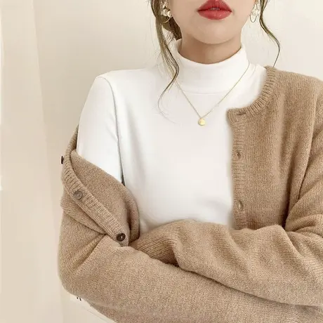 德绒打底衫女秋冬叠穿卫衣长袖内搭高级感加绒保暖半高领洋气上衣商品大图