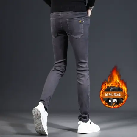 秋季男士牛仔裤男款修身小脚弹力秋冬款爆款2023新款休闲裤子灰色商品大图