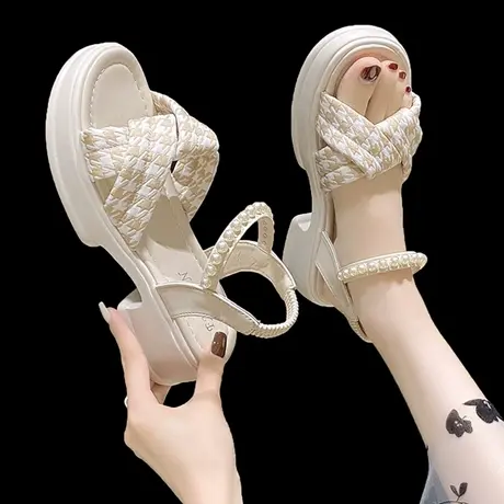 配裙子的凉鞋女外穿2023年夏季新款高级感时尚百搭松糕厚底罗马鞋商品大图