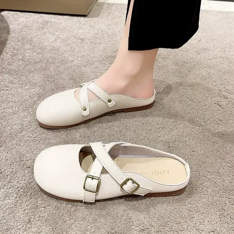 包头外穿半拖鞋女平底2024年夏新款软底豆豆鞋一脚蹬休闲单鞋凉拖商品大图