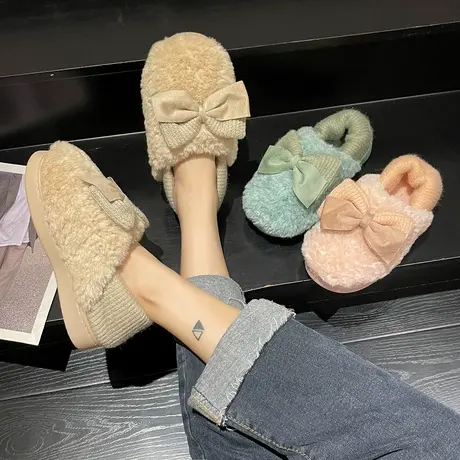 棉拖鞋女包跟冬季可爱居家防滑厚底家用情侣外穿保暖毛毛月子棉鞋商品大图