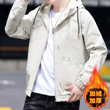 男士款连帽夹克秋冬季加绒加厚保暖2023新款外套青年冬装潮流上衣商品大图