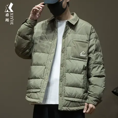 90%灰鸭绒翻领衬衣羽绒服男秋冬季2023宽松大码男士夹克保暖棉服商品大图