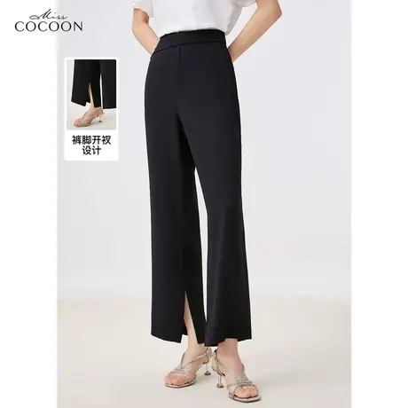 missCOCOON黑色高腰开叉休闲裤女2023夏季新款宽松微喇百搭阔腿裤商品大图