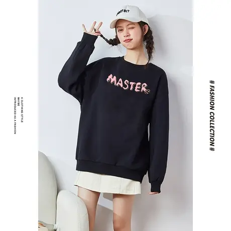 【商场同款】唐狮冬季新款卫衣女潮酷时尚个性前字母圆领套头上衣图片