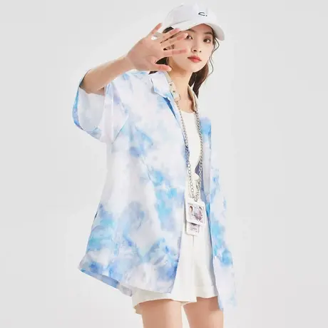 唐狮夏季短袖衬衫女宽松显瘦衬衫外套甜酷扎染衬衣女超好看上衣图片