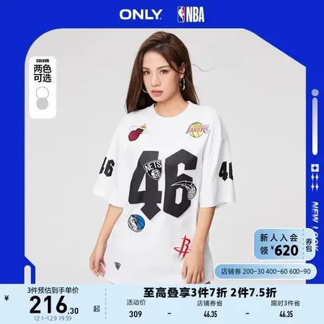 ONLY奥莱2023夏季新款NBA联名款潮酷字母宽松圆领T恤女商品大图