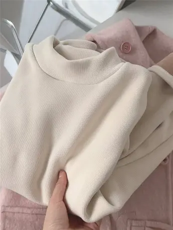 加绒加厚半高领长袖T恤女秋冬2024新款内搭保暖打底修身显瘦上衣图片