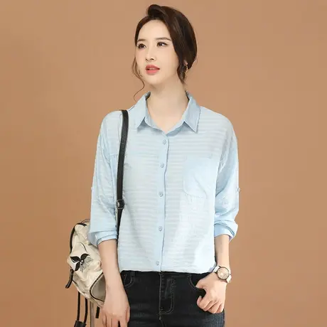 韩潮袭人条纹休闲长袖衬衣2024春季新款女士衬衫上衣设计感小众图片