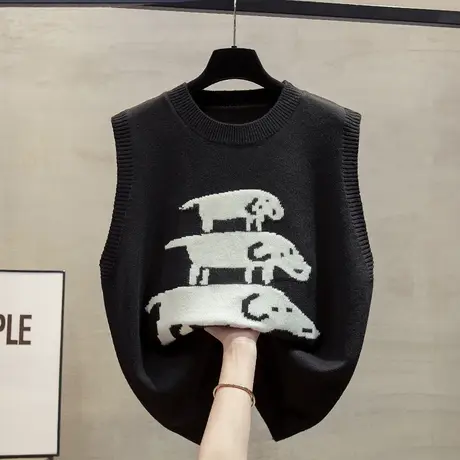 圆领针织马甲背心女2024春秋新款宽松外穿马夹叠穿外搭毛衣坎肩潮商品大图