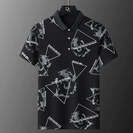 青年简约polo衫男短袖韩版宽松翻领T恤半袖潮时尚个性印花保罗衫商品大图