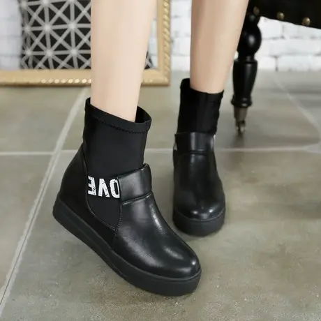 秋冬季新款女靴子短筒弹力靴韩版潮内增高短靴时尚高筒马丁靴单鞋图片