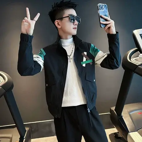 春季外套男ins潮流拼色高级感工装立领夹克潮牌男装休闲褂子上衣商品大图