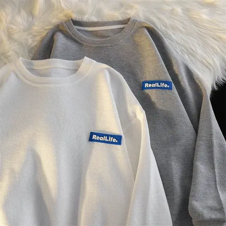 早春chic港风华夫格卫衣女ins潮春秋薄款宽松bf慵懒风上衣hiphop商品大图