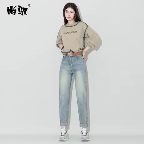 高腰牛仔小垮裤2024年春季新款复古怀旧蓝色休闲裤遮肉显瘦老爹裤图片