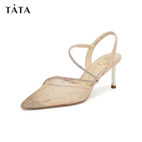 Tata他她法式气质时装凉鞋女优雅网纱宴会高跟鞋2024夏新7DDT4AH4商品大图