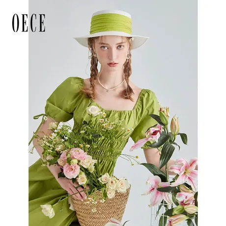 Oece复古法式连衣裙女夏季新款女装鱼骨中长裙子图片