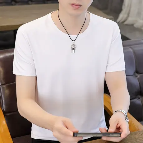 夏季短袖T恤男士2024薄款宽松潮流体恤ins百搭冰丝半袖上衣服男装商品大图