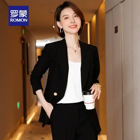 罗蒙女士西服套装2024春季商务时尚休闲职业工装修身简约显瘦西装商品大图