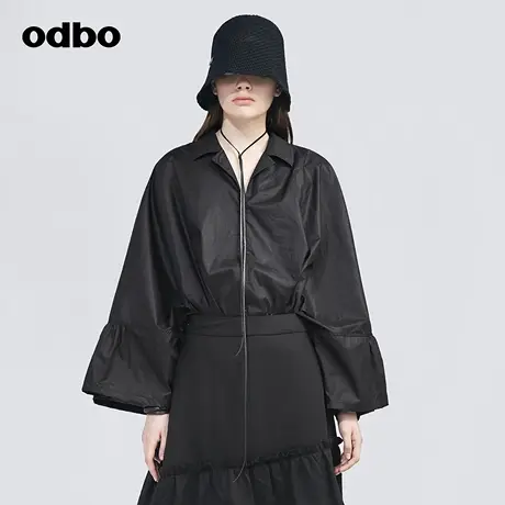 odbo/欧迪比欧时尚设计感小众喇叭袖衬衫女春季新款后背镂空上衣商品大图