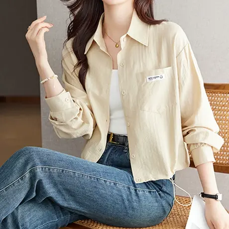【3月4春新品8折】宽松休闲百搭上衣女时尚韩版工装长袖衬衣外套商品大图