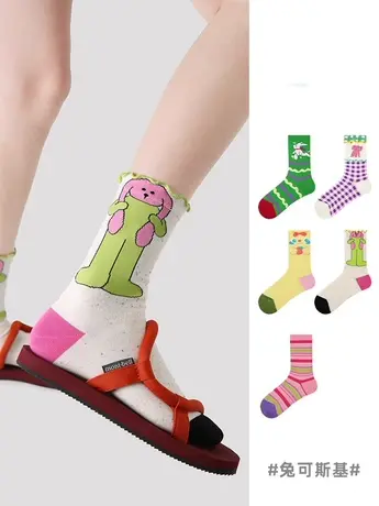 女袜2024春款卡通兔子少女卡通可爱堆堆袜原宿风学生透气无骨袜潮商品大图