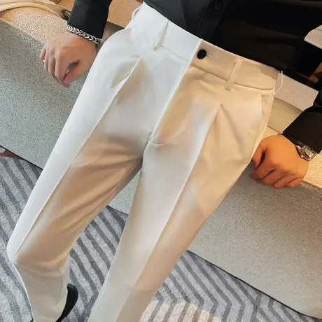 男士春秋季潮牌商务正装休闲裤韩版修身高级感纯色小脚直筒西装裤商品大图