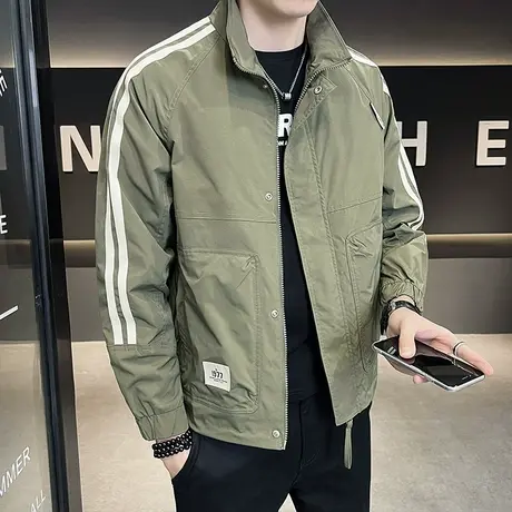春秋款男士外套潮流百搭男装2024新款工装拼色上衣服飞行员夹克男商品大图