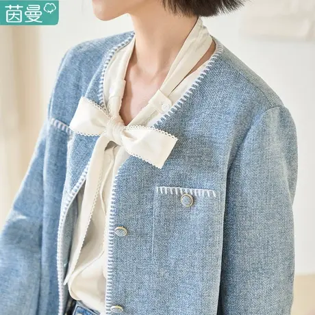 茵曼旗舰店2024春季女装新款小香风精致纽扣插袋设计百搭上衣外套图片