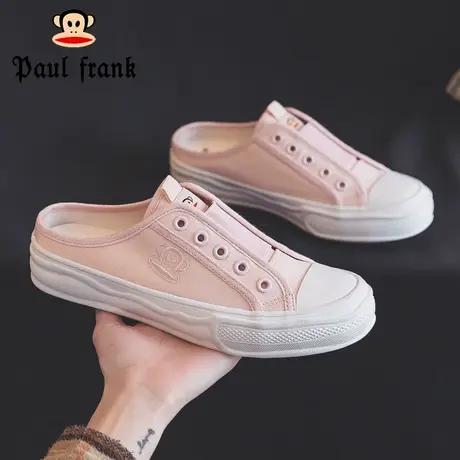 大嘴猴秋季粉色溶解帆布鞋女款2023年新款懒人半拖布鞋运动球鞋子商品大图