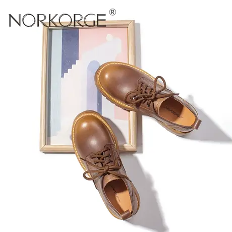 复古棕色系带时装单鞋商品大图