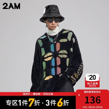 卡宾潮牌2AM彩色LOGO提花宽松落肩针织衫毛衣图片