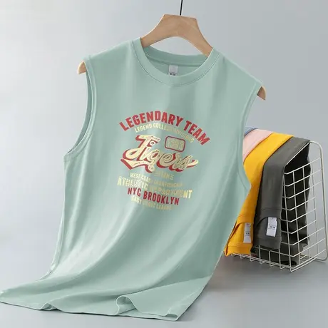 纯棉背心男士2023新款夏季跨栏运动篮球无袖t恤健身透气宽肩坎肩商品大图