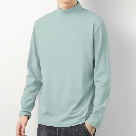 莫代尔长袖t恤男纯色半高领潮流内搭打底衫秋季小衫体恤中领秋衣商品大图